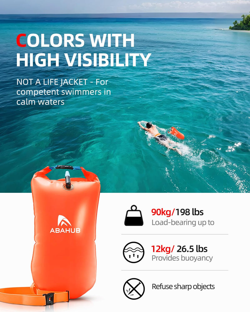 Abahub Swim Bubble Safety Tow Float Achieve Be Bright, Be Seen, Be Safer for Open Water Swimmers and Triathletes During Outdoor Swimming High Visibility Buoy Orange 15L