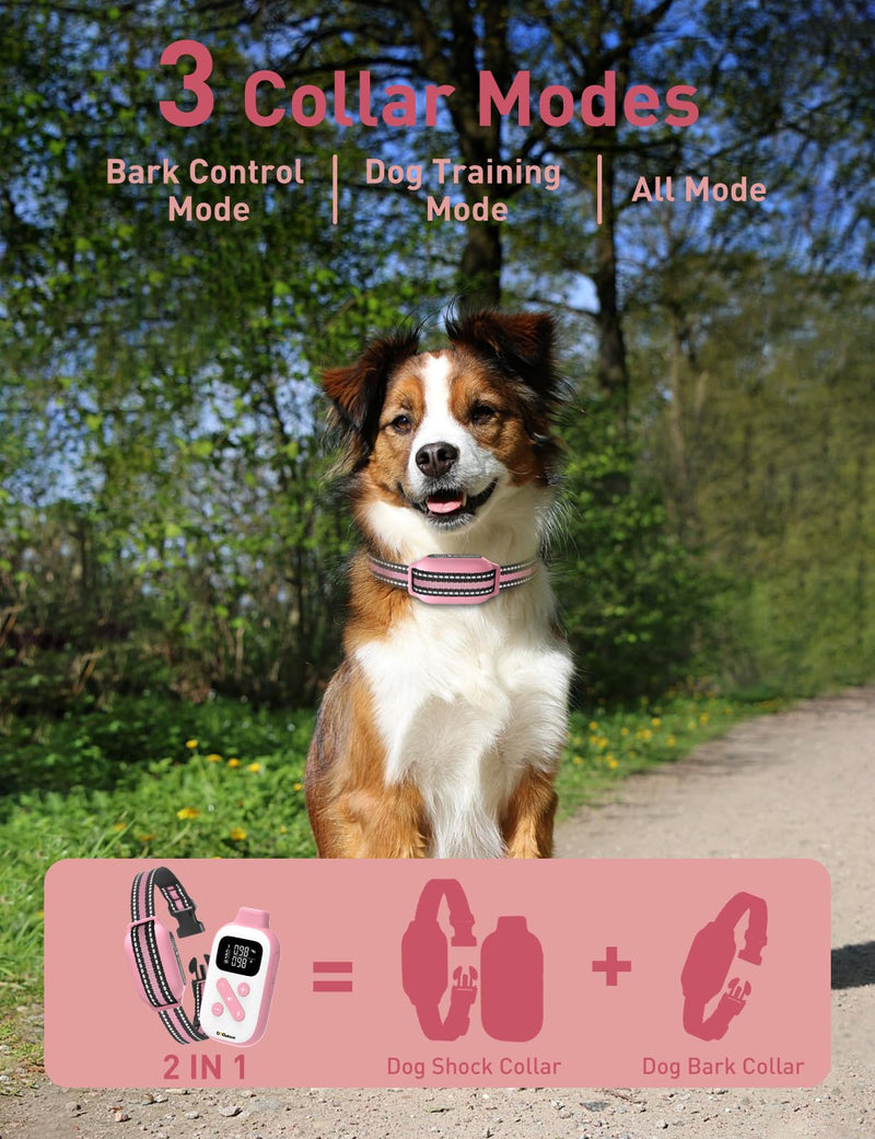 2-in-1 Bark and Shock Collar for Dogs, Smart Anti Barking Dog Training Collar with 5 Adjustable Sensitivity, Automatic Bark Collar with Remote, Vibration, Beep, Shock and Automatic - BeesActive Australia