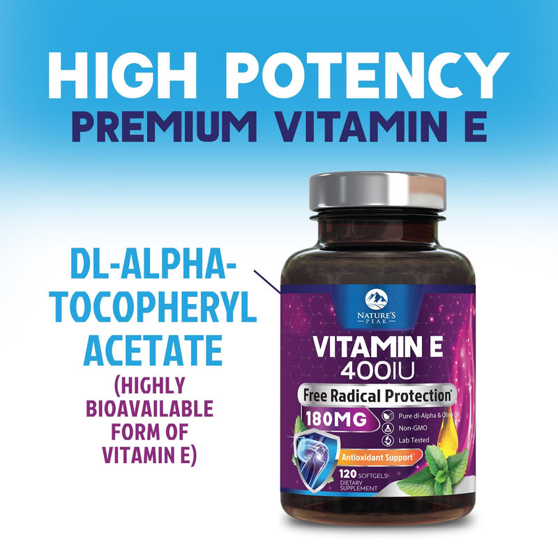 Vitamin E 180 mg Per Serving Softgels - E Vitamin DL-Alpha, Antioxidant-Rich Dietary Supplement for Skin, Heart, and Immune Support, Bottled USA, Easily Absorbed, Non-GMO & Gluten Free - 120 Softgels 120 Count (Pack of 1)