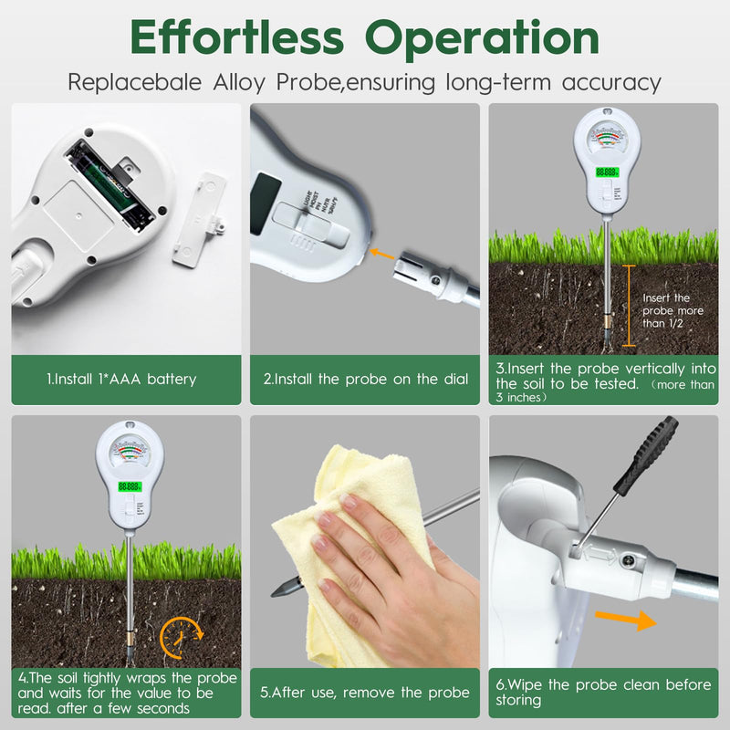 6-in-one Soil Test Kit-Soil Moisture Meter/PH Meter/Fertility/Sunlight Intensity Soil Tester, LCD Air Hygrometer&Temperature Moisture Meter for Plants-Garden, Lawn,Farm,3 Pack Detachable Probe 3 - BeesActive Australia