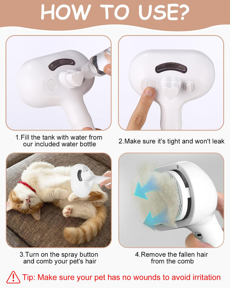 TIDEVAN Cat brush with steam, 3 in 1 spray comb for cats, steam brush cat, cat brush with water, cat grooming brush, cat hair brush for massage, care, hair removal, animal hair brush for cats, dogs - BeesActive Australia