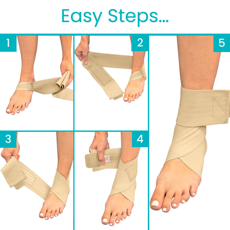 Vive Ankle Wrap (2 Pack) - Strap Heel Brace Stabilizer for Sprained Foot - Breathable, Soft, Firm Compression Sport Sleeve for Swelling - Adjustable Nonslip Elastic Support for Tendonitis (Women, Men) Beige - BeesActive Australia