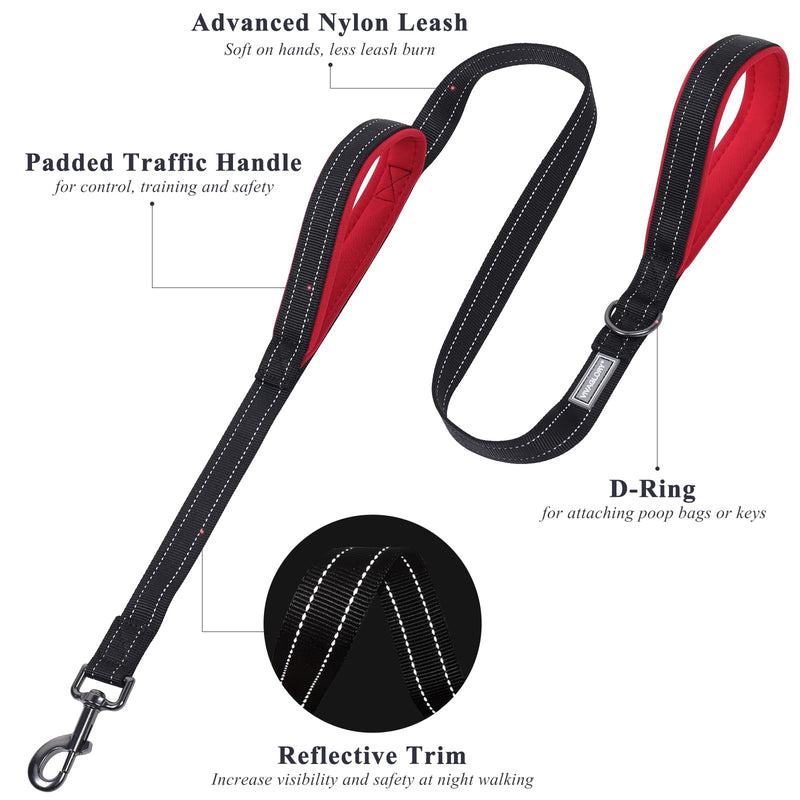 VIVAGLORY Traffic Handle Dog Leash, Two Padded Soft Handles Dog Leash, Strong Reflective & Metal Hook Training Dog Lead, Black 4 ft. x 1 in. (25~120 lbs.) - BeesActive Australia
