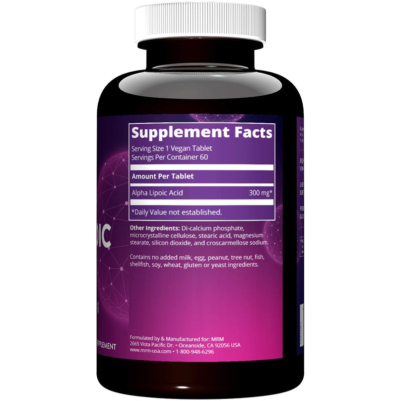 MRM Nutrition Alpha-Lipoic Acid - 300 mg Tablets - 60 Servings | Antioxidant Support, Cell Protection & Regenerated Vitamin C + E, Supports Healthy Liver Function, For Women & Men Unflavored 60 Count (Pack of 1)