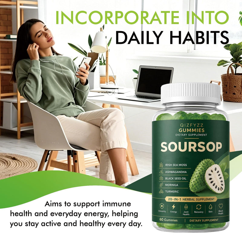 Qizfyzz Soursop Gummies, Antioxidant, Immune & Energy Support - 60 Gummies