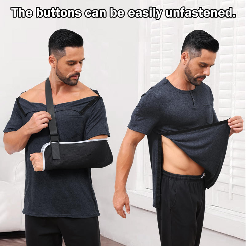 2 Pack Snap Shoulder Surgery Shirts for Men Rotator Cuff Recovery 3X-Large Dark Gray&navy Blue