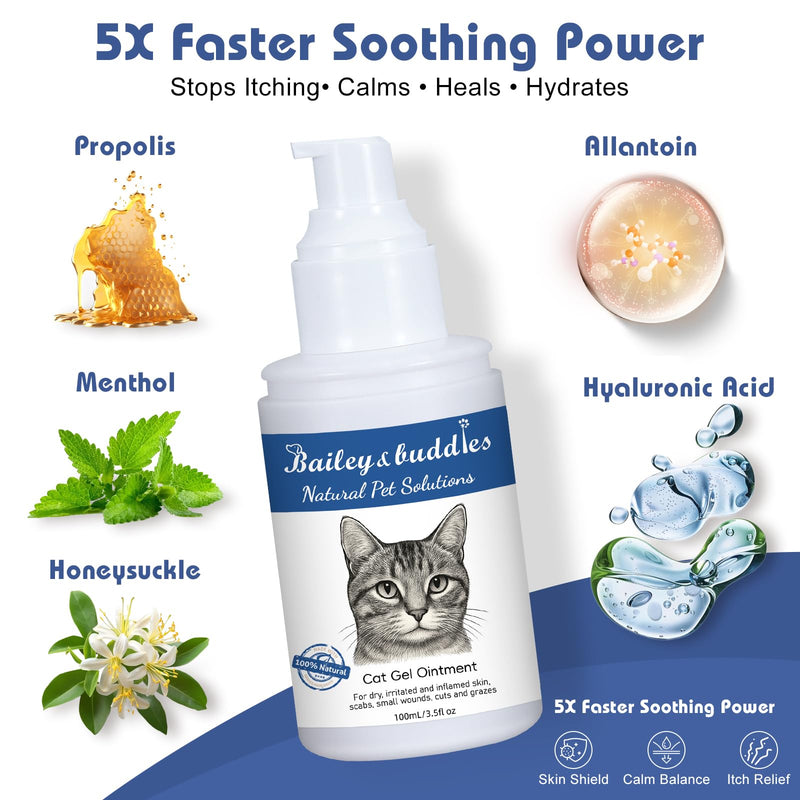 Bailey & Buddies Natural Cat Skin Ointment – Soothing Relief for Dry, Itchy Skin, Hot Spots, Eczema & Allergies – Omega-Enriched Formula with Apple Cider Vinegar – Gentle on Sensitive Skin