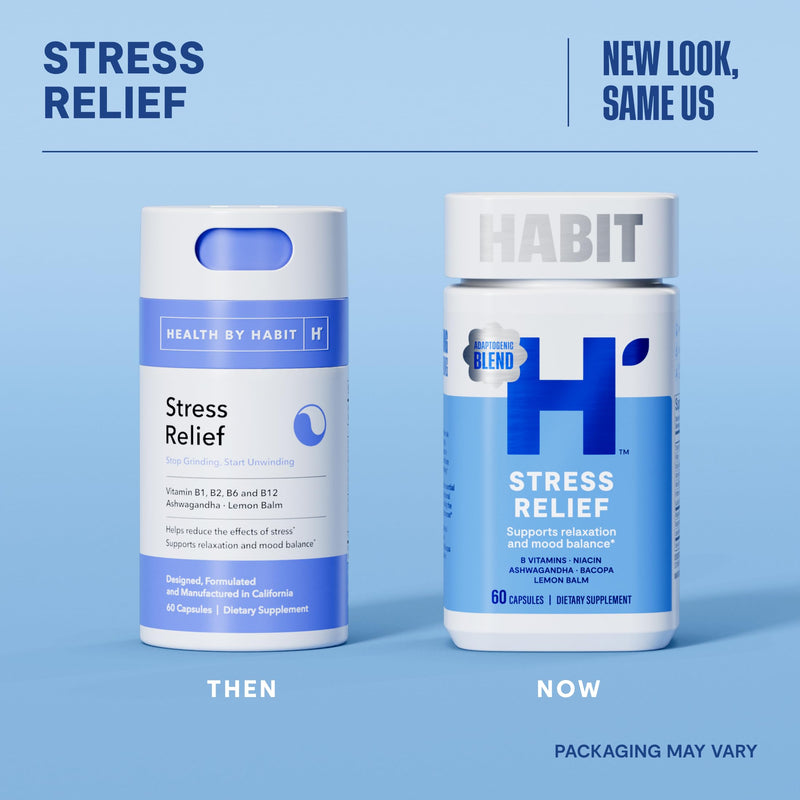 Habit Stress Relief Supplement (60 Capsules) - New Look, Supports Relaxation & Mood Balance, Vitamin B, Adaptogens, Lemon Balm, Calming, Vegan, Non-GMO (1 Pack) 1 Pack