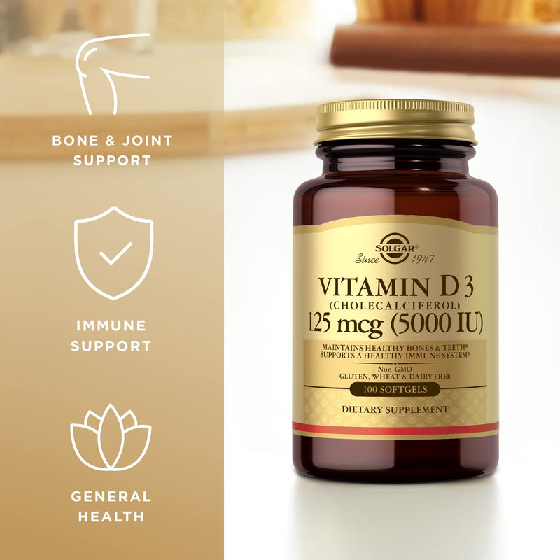 Solgar Vitamin D3 (Cholecalciferol) 10 mcg (400 IU) - 100 Softgels, Pack of 2 - Helps Maintain Healthy Bones & Teeth - Immune System Support - Non-GMO, Gluten Free, Dairy Free - 200 Total Servings 100 Count (Pack of 2)
