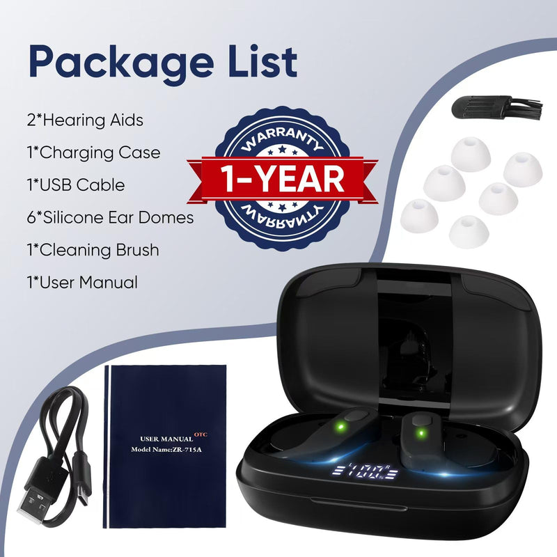 Hearing Aids for Seniors – Rechargeable Hearing Aids with Noise Cancelling, Adjustable Volume, and Clear Sound. Lightweight & Comfortable, Suitable for Mild Hearing Loss, Invisible Hearing Aid for Elderly.