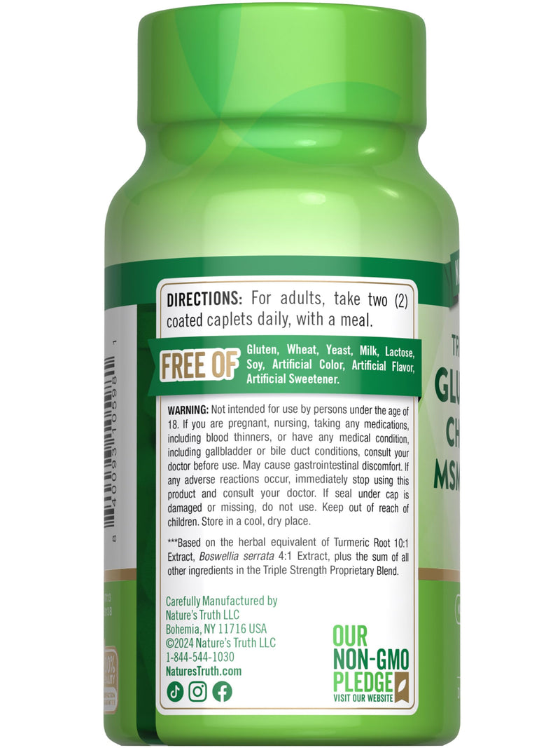Nature's Truth Glucosamine Chondroitin MSM Complex | 60 Caplets | Triple Strength Supplement with Turmeric | Non-GMO and Gluten Free Supplement | with Turmeric | Triple Strength Formula | Non-GMO & Gluten Free Supplement