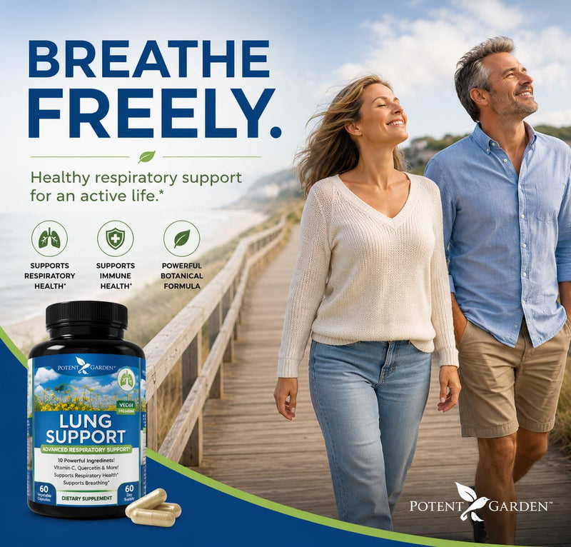 Potent Garden Lung Support – 10-Ingredient Respiratory Wellness Formula with Vitamin C, Quercetin & Herbal Blend – Daily Lung & Immune Support – Vegan Capsules, 60 Count (60-Day Supply)
