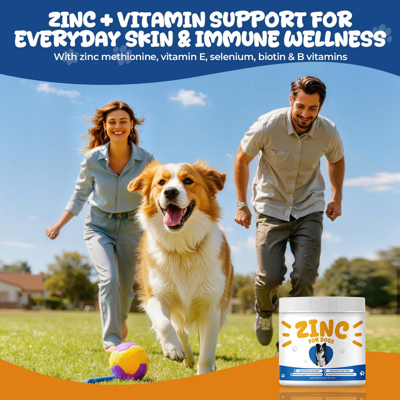 Zinc Supplement for Dogs, Skin & Coat Support, Vitamin E & Biotin Powder | Daily Zinc Powder with Vitamin E, Selenium & Biotin Supports Skin, Coat, Immune Wellness & Daily Mineral Support, 60 g