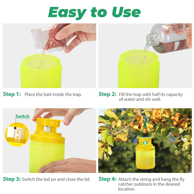Fly Traps Outdoor Hanging, 2 Pack Solar Fly Trap with Natural Bait Refill, Reusable House Fly Killer, Horse Fly Catcher Fruit Fly Repellent Jar Bottle for Patio Barn Ranch Stable Orchard - BeesActive Australia
