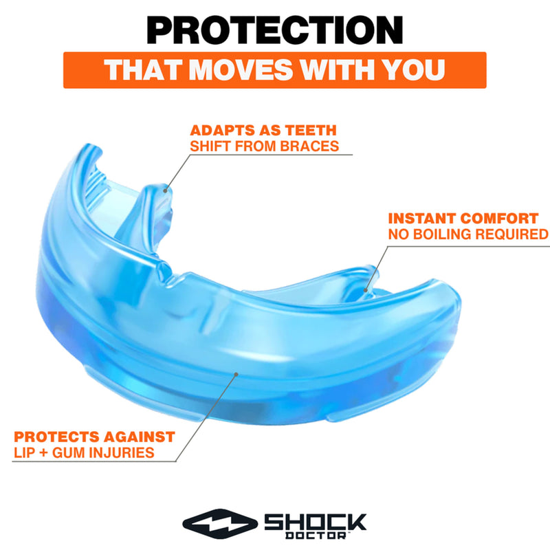 Shock Doctor Mouth Guard for Braces, Upper Teeth Protection, Instant Fit, Adult & Youth Sizes Pink