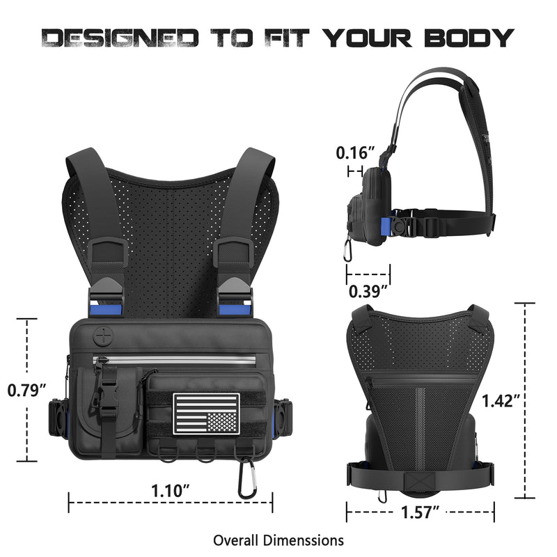 Sports Chest Bag For Men, Running Vest Bag with Water Resistant Lightweight Front Chest Pack With Built-In Phone Holder & Extra Storage For Workouts, Cycling, Hiking, L Size Large