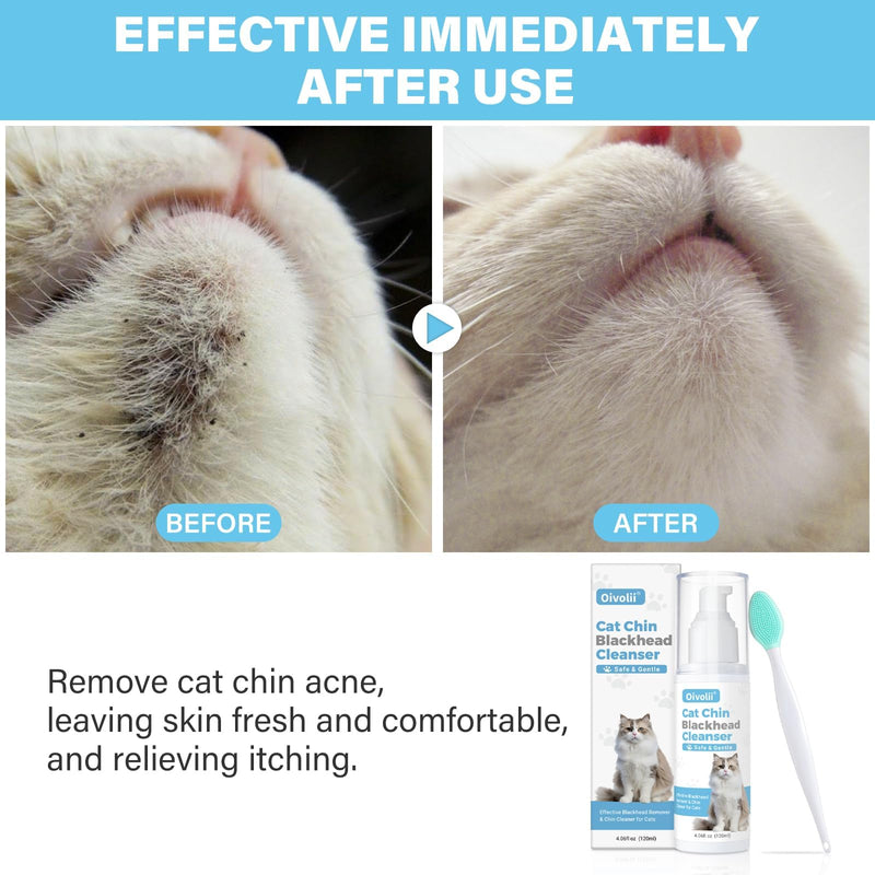Cat Black Seed Cleaner Kit,120ml Remove Cat Chin Blackheads Gentle & Effective Acne Chin Treatment 2-in-1 Wash and Black Seed Brush Soft Silicone Cat Grooming Scraper Brush 120ml