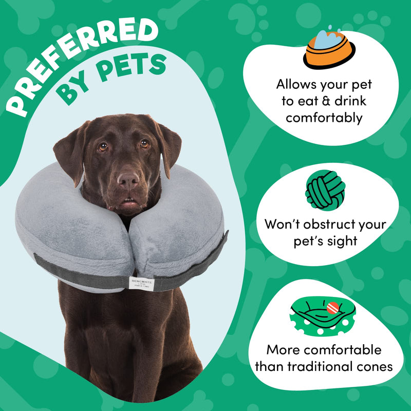Bencmate Inflatable Neck Brace for Dogs & Cats, Dog Collar Leak Protection Dog for Recovery After Operations or Wounds, Dog Neck Brace that Does Not Block the View [Neck: 12"-18"]Large Gray - BeesActive Australia
