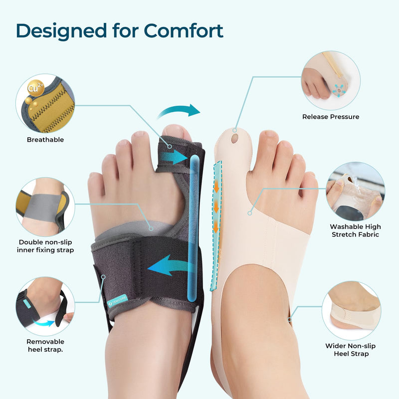 Day & Night Bunion Corrector Set, Walkable Soft Sleeve for Daytime + Structured Night Splint for Sleeping, Big Toe Alignment Support, Men & Women, 2 Pairs M - BeesActive Australia