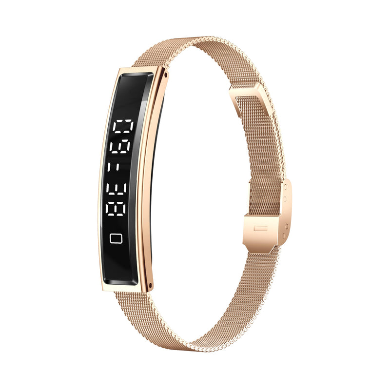 Smart Bracelet for Men Women with 2 Bands 24/7 Fitness Health Tracker Gold Steel + Black Silicone