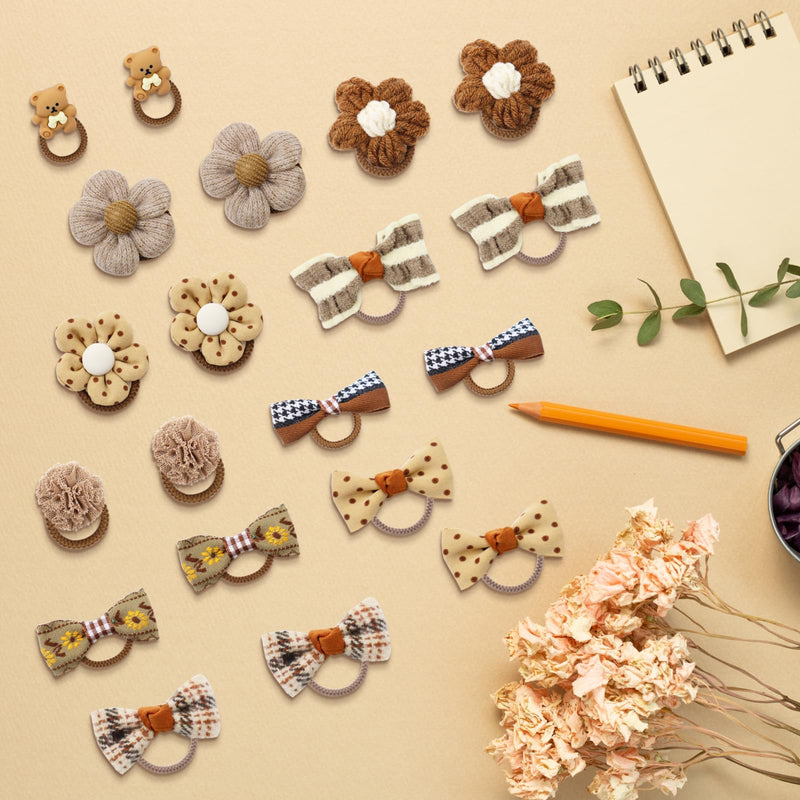 20 Pcs Dog Hair Bows for Small Dogs Cute Dog Bows with Rubber Bands Elastic Handmade Puppy Dog Bowknot Hair Bow Bulk Grooming Flower Ball Bows Topknot for Pet Hair Accessories (Brown) Brown - BeesActive Australia