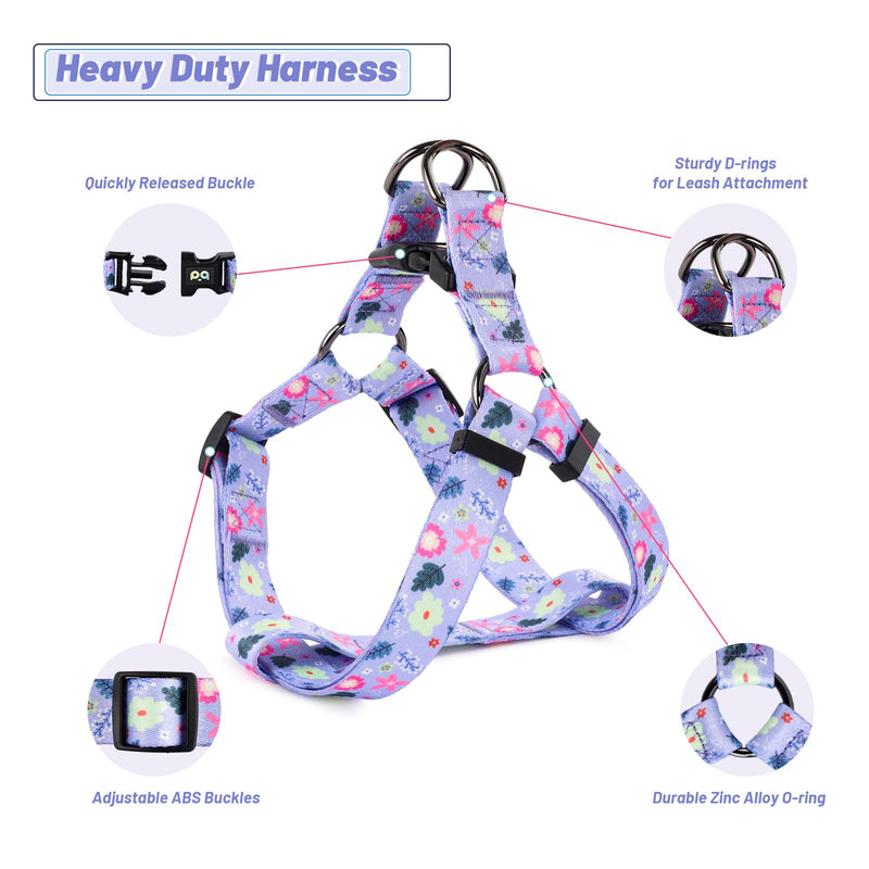 QQPETS Dog Harness Leash Set Adjustable Heavy Duty No Pull Halter Harnesses for Small Medium Large Breed Dogs Back Clip Anti-Twist Perfect for Walking L(23"-32" Chest Girth) Floral Purple - BeesActive Australia