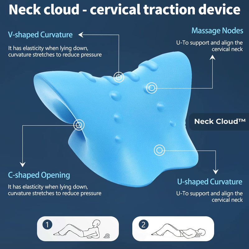 Neck Cloud™ - Cervical Traction Device, Trademark Certificate Designates Unique Authentic Product for Hump. Neck Stretcher Cervical Traction for Tmj Pain Relief (Blue) Blue - BeesActive Australia