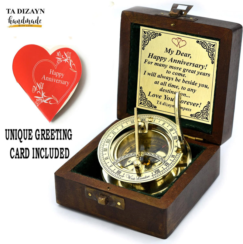 Anniversary Sundial Compass Gift for Him or Her-Unique Gift Ideas for Husband or Wife, Men Wedding Anniversary 50th 40th 25th 20th Year Celebration, Naval Maritime Pocket Watch Clock, Sun Clock - BeesActive Australia