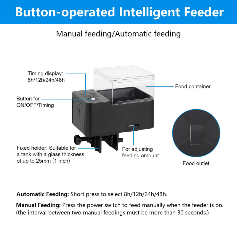 AQQA Automatic Fish Feeder, Intelligent Fish Feeder Auto Dispenser for Aquarium Tank with Adjustable Food Outlet, 250ml Large Capacity, Timer Fish Food Vacation Feeder for Weekend or Business Trip - BeesActive Australia