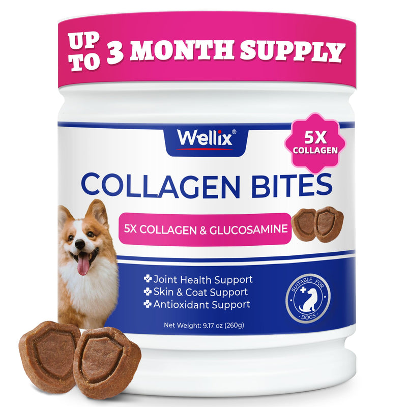 Wellix 9.17 oz Collagen Chews for Dogs, Dog Hip & Joint Supplement with Glucosamine, MSM, Chondroitin, Vitamins, for Joint Health & Mobility Support, Skin & Coat Health, for Small/Medium/Large Breeds
