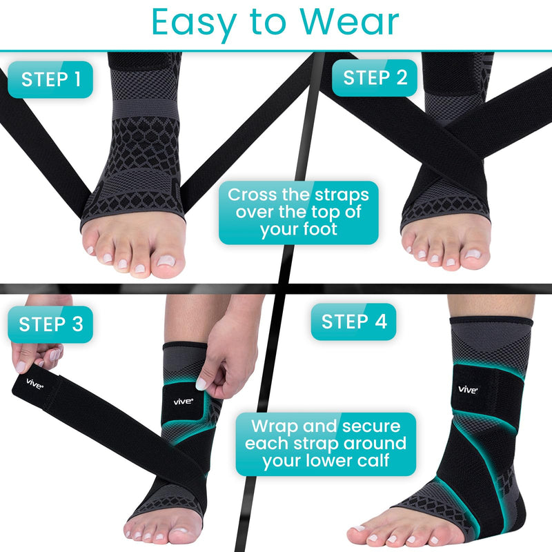 Vive Ankle Compression Sleeves with Straps - Brace for Women and Men - Support Wrap for Achilles Tendonitis, Sprains, Plantar Fasciitis, Pain Relief - 2 Pack (Large) Large - BeesActive Australia
