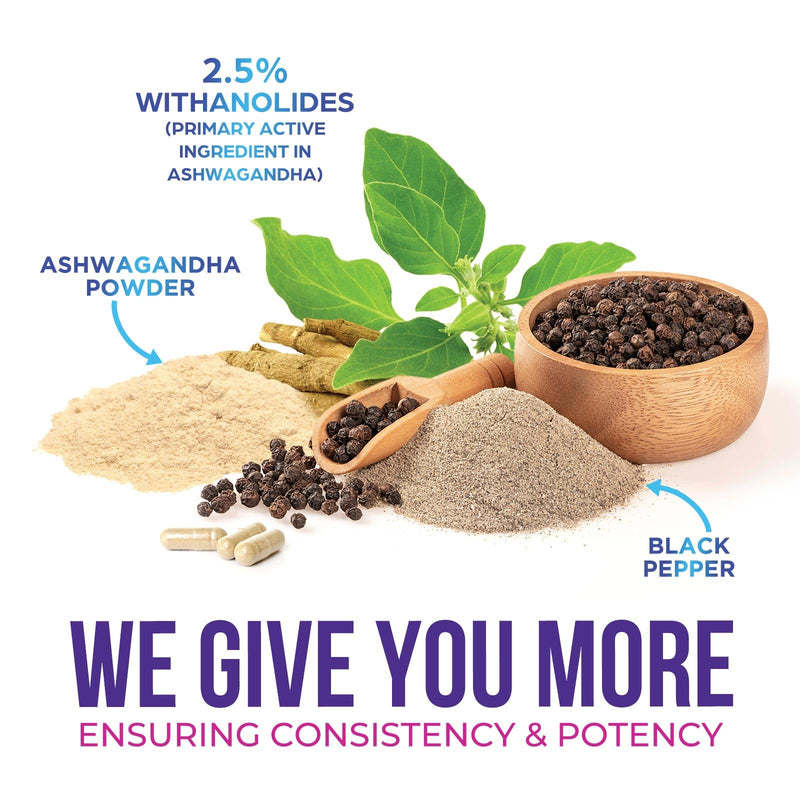 Ashwagandha Supplements - Best Ashwagandha Root & Powder Capsule with Black Pepper for Max Absorption - Naturally Calm & Unwind for Women & Men - Vegan, Gluten Free, USA Bottled - 120 Capsules 120 Count (Pack of 1)