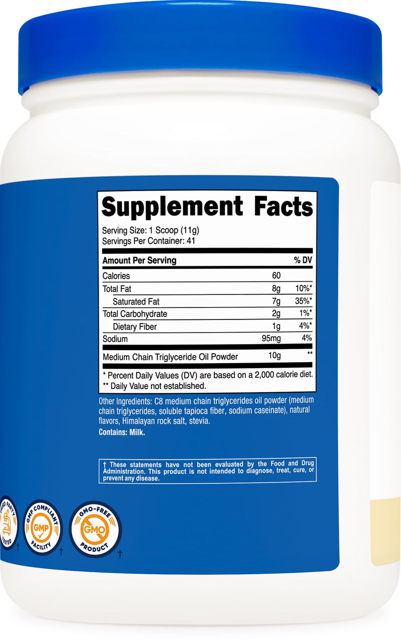 Nutricost C8 MCT Oil Powder 1LB (16oz) Vanilla Flavor - 95% C8 MCT Oil Powder, Best for Keto Diets, Non-GMO, Gluten Free - BeesActive Australia