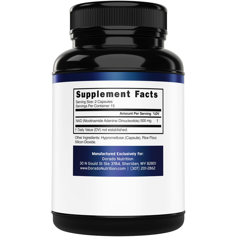 NAD Supplement (500mg of 95% Pure NAD+ Per Serving) NMN Supplement, NAD Nicotinamide Riboside Support (Third Party Tested, Vegan Safe, Non-GMO, No Fillers, & Made in the USA - 30 Vegan Capsules) 30 Count (Pack of 1)