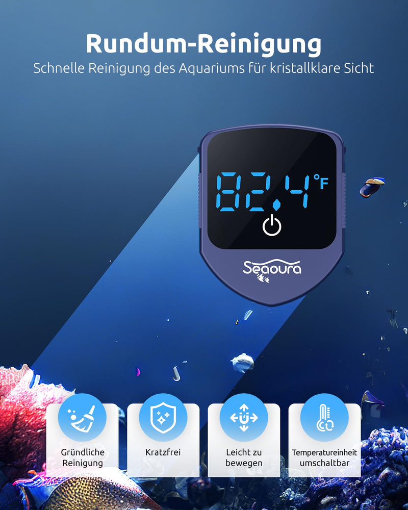 Aquarium Magnetic Cleaner with Thermometer, Fish Aquariums Mini Magnet Brush Only for Glass Tank,Tiny Magnets Clean Floating Cleaning ToolAlgae Scrapers(Blue) Blue - BeesActive Australia