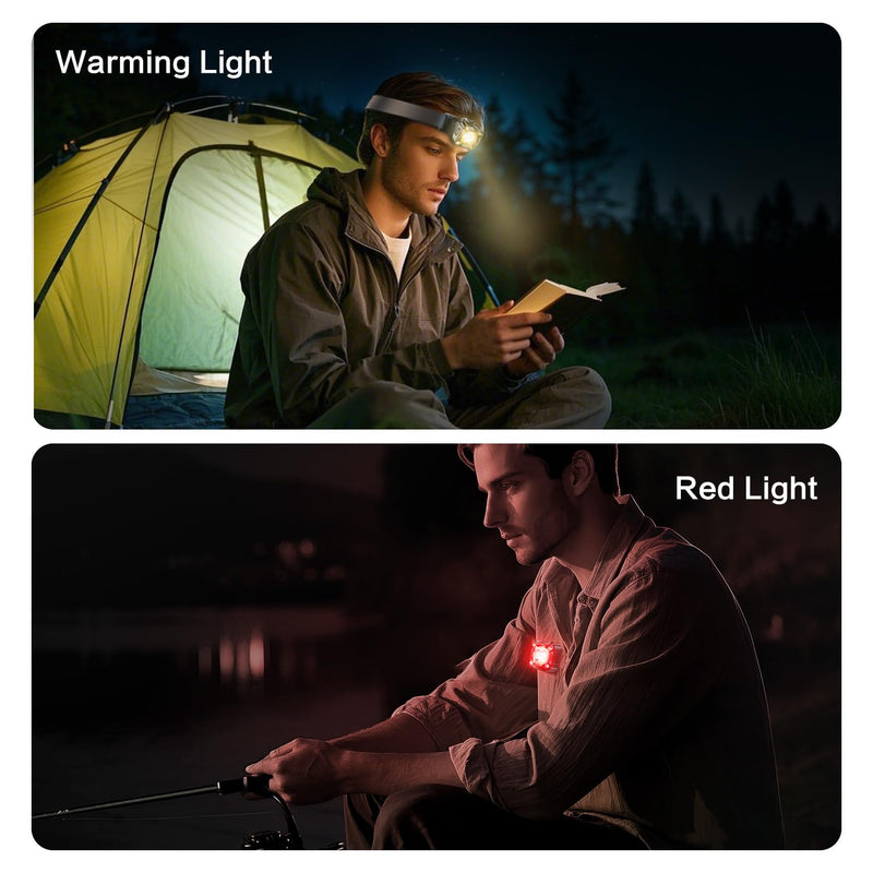Rechargeable Headlamp with Cob LED Light, 600 Lumens Small Clip Flashlight with Magnetic Base, IP68 Waterprooft Motion Sensor Head Lamp with Red Light for Work & Outdoor.