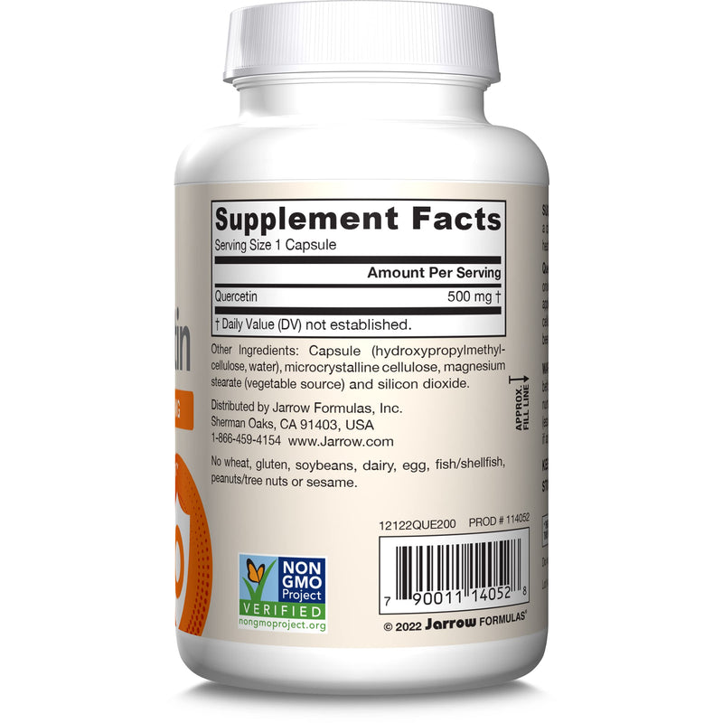 Jarrow Formulas Quercetin 500 mg - 200 Veggie Caps - Supports Antioxidant Status, Cardiovascular Health & Immune Health - 200 Servings Unflavored 200 Count (Pack of 1) - BeesActive Australia