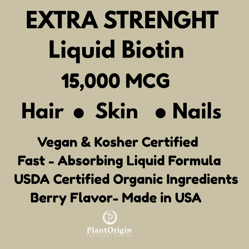 Liquid Biotin 15,000 MCG – Hair Growth, Skin & Nails Support for Women & Men | High Absorption Vitamin B7 Drops | Vegan, Kosher, Sugar-Free, No Alcohol | 60 Servings