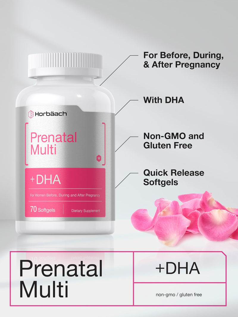 Horbäach Women's Prenatal Multivitamin with DHA | 70 Softgels | with Iron and Folic Acid | Non-GMO & Gluten Free 70 Count (Pack of 1)