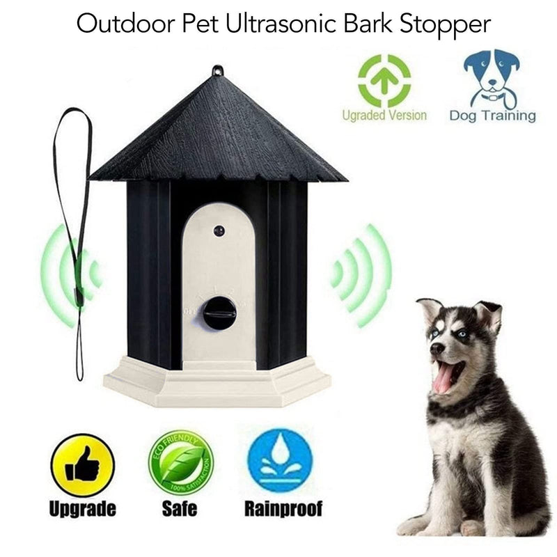 Gavigain Outdoor Ultrasonic Bark Control Bird House Design Up to 50 Ft Coverage Adjustable Control Dog Bark Deterrent for Backyard (Black) Black