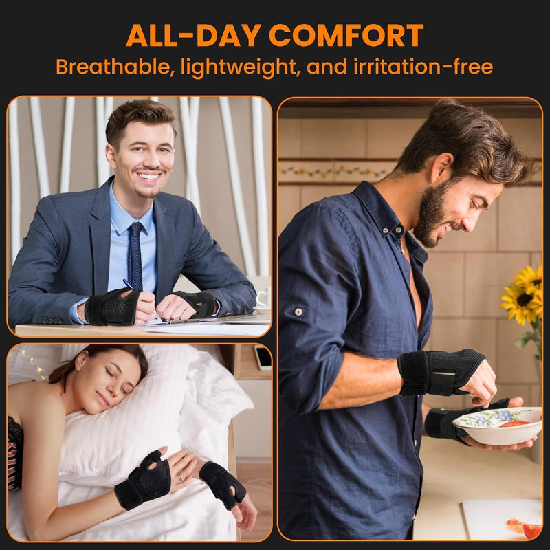 New Upgrade Thumb Brace with Splints for Palm & Wrist Stabilizer 3 Adjustable Straps,Pain Relief for Carpal Tunnel,Arthritis,Sprain,Tendonitis,Left & Right Hand,Adjustable,Breathable (Black, Small, Right) Black