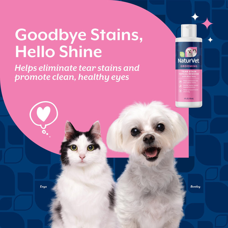 NaturVet – Tear Stain Topical Remover Plus Aloe – 4 oz | Eliminates Unsightly Tear & Saliva Stains | Gentle, Water-Based Formula | for Dogs & Cats 4 Fl Oz (Pack of 1)