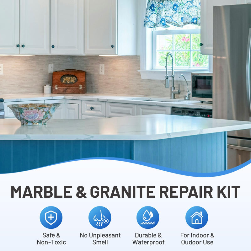Marble and Granite Repair Kit,DLS Restoration Set,Quartz Granite Countertop Repair Kit for Chips, Dents, Cracks, Holes, Scratches, Rebuilds Missing Pieces for Multiple Surfaces - BeesActive Australia