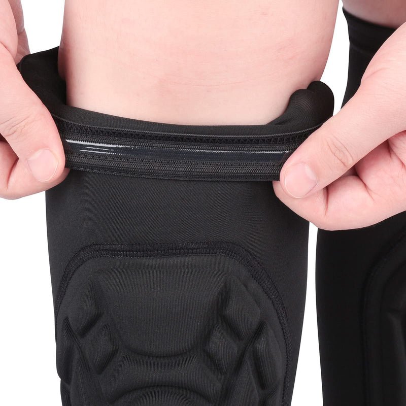 HOBRAVE 2PCS Soccer Shin Guards Padded Calf Compression Sleeves Supports for Shin Splint Medium Black - BeesActive Australia