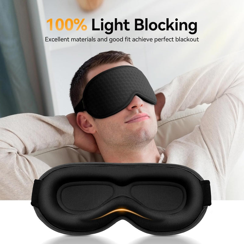 Blackout Sleep Mask: Weighted Eye Mask for Men Women - 3D Contoured Zero Pressure and Eyelash Free - Airplane Travel Nap Night Sleeping Blindfold - Adjustable Ear-Friendly Breathable Comfortable Black - BeesActive Australia