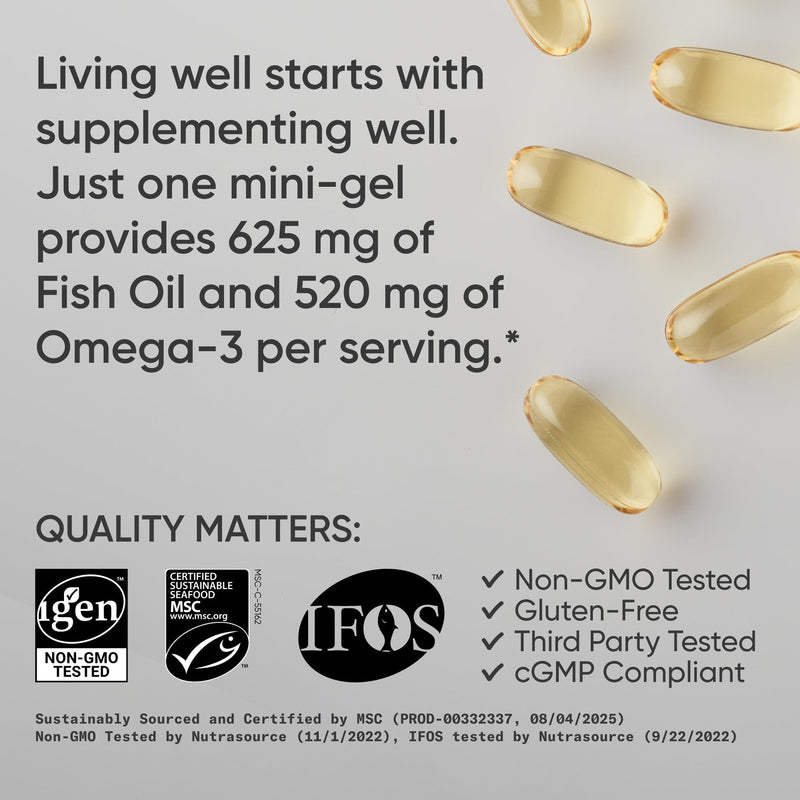 Sports Research® Omega-3 Fish Oil Minis from Wild Alaska Pollock, 240 Count | Easy to Swallow Mini-Softgel, Always Fresh Never Fishy, 345mg EPA 130mg DHA per Softgel, MSC Certified Sustainable, Non-GMO 240 Count (Pack of 1) Mini Capsule