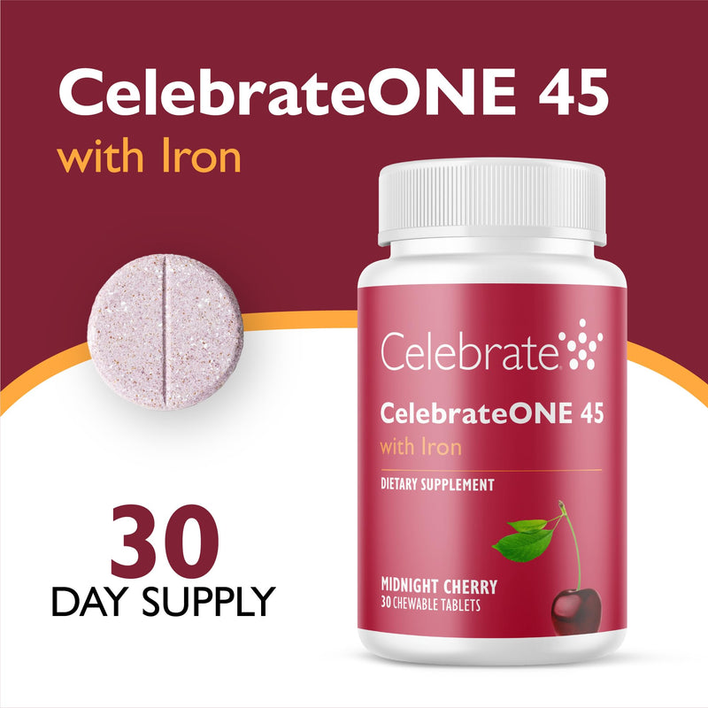 Celebrate Vitamins CelebrateONE 45 Chews, Midnight Cherry, 30 Day Supply | 30 Count with Once-Daily Bariatric Multivitamin with 45mg Iron for Post-Surgery Sleeve Gastrectomy or Gastric Bypass 30 Count (Pack of 1)