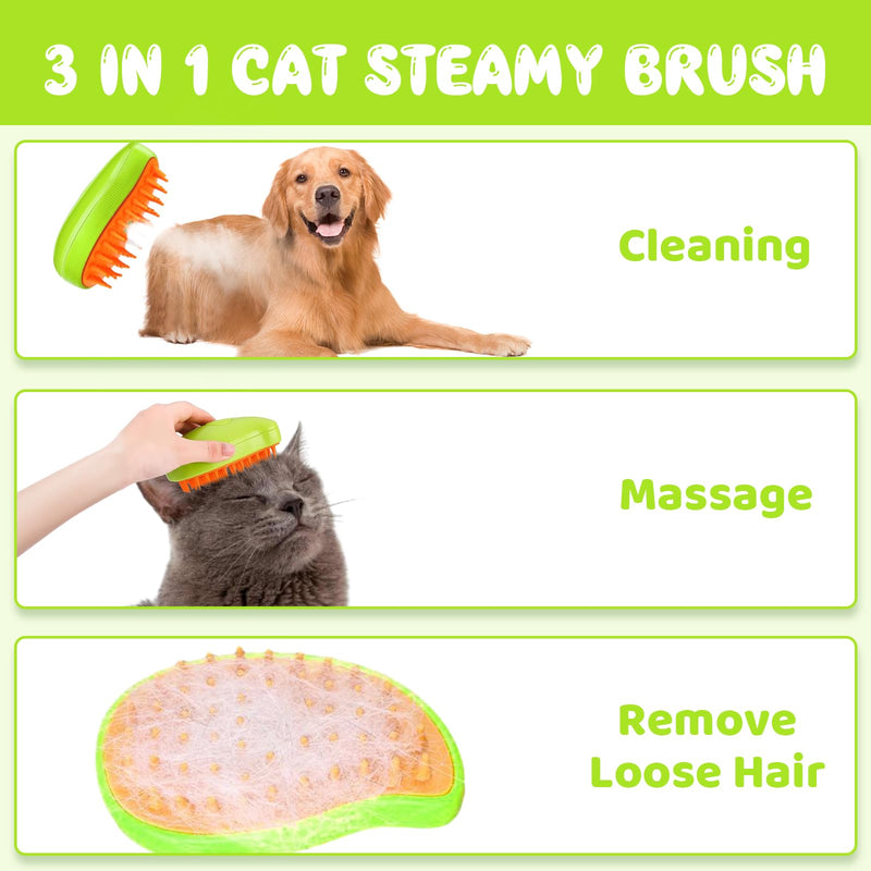 Steamy Cat Brush, Cat Steam Brush for Hair Cleaner, 3-in-1 steam brush for cats, cat grooming brush, pet hair removal comb for cats and dogs, green - BeesActive Australia