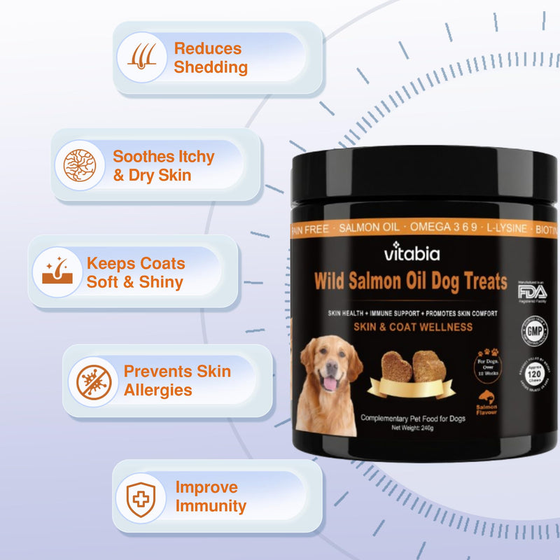 Salmon Oil Dog Chews with Omega 3 6 9 & Probiotics | Dog Skin & Coat Supplement for Itchy Skin, Dry Skin & Shedding | Dog Allergy & Gut Health Support | Soft Chews for Dogs | 120 Chews