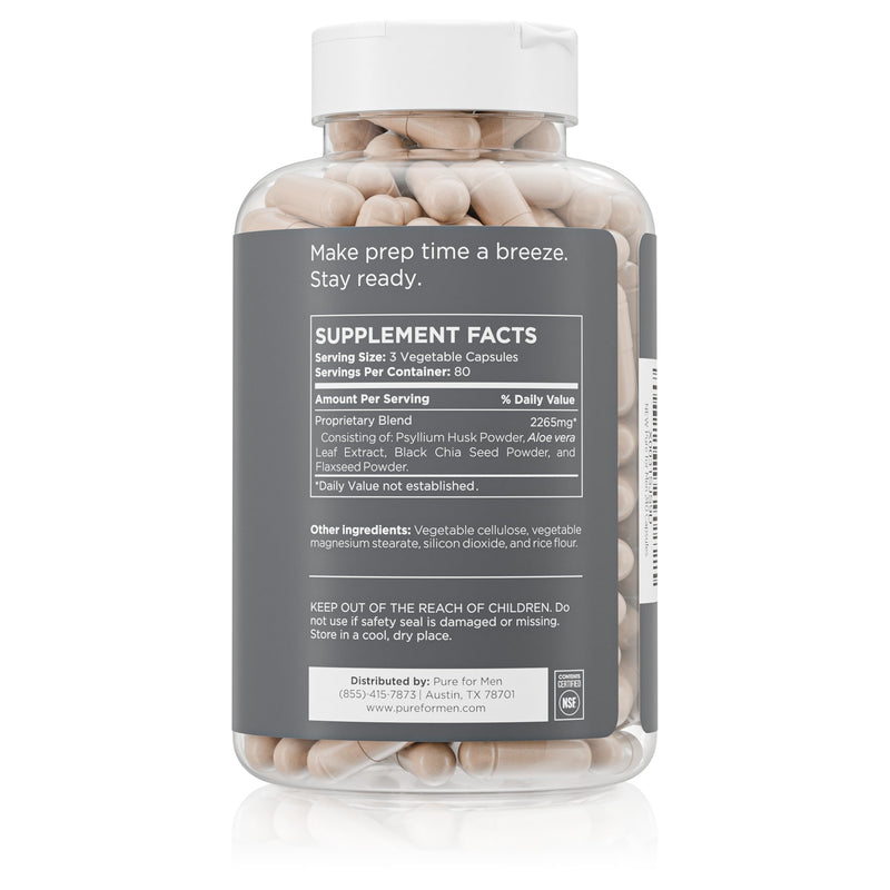 Pure for Men Stay Ready Fiber Supplement Psyllium Husk (240 Vegan Capsules) | Daily Fiber Pills for Men, Psyllium Husk, Aloe Vera, Chia & Flax, Digestive Regularity, Gut Health & Bloating Relief, Vegan 240 Count (Pack of 1)